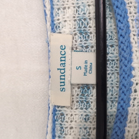 Sundance Georgette Embroidered Top Blue White Striped Short Sleeve Size Small - Picture 3 of 6